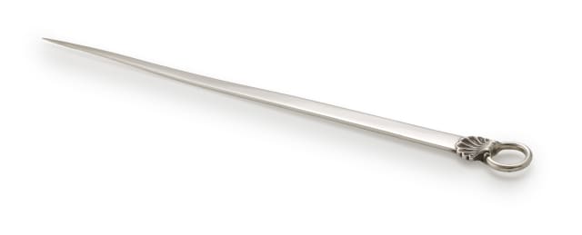 A George III silver meat skewer, London, 1770, maker's marks worn