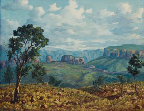 Ernest Benjamin King; Landscape with Trees and Distant Mountains
