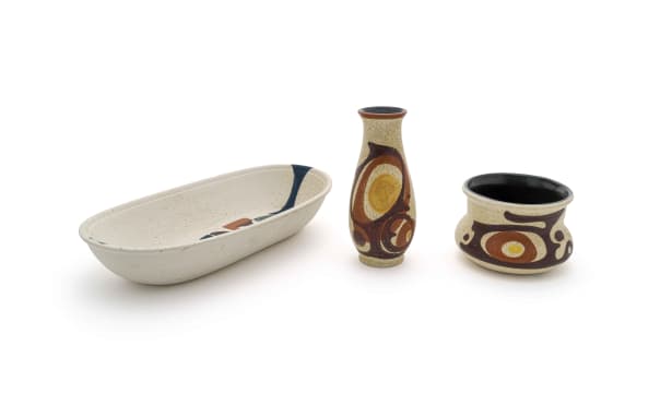 Lapid Ceramics; Two vases and a platter in sizes