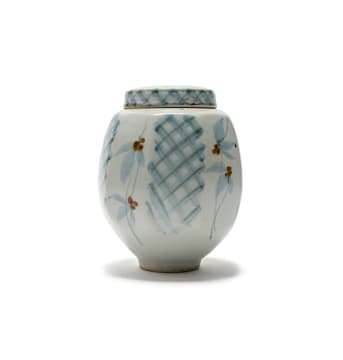 Tim Morris; Ginger jar with floral and cross-hatched decoration