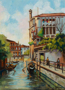 Carlo Sdoya; Canal Scene with Boats