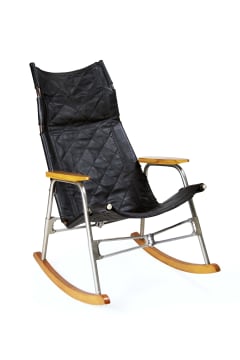 Modernist steel and wood folding rocking chair