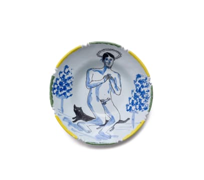 Plate decorated with praying nude and cat by Hylton Nel | Strauss & Co