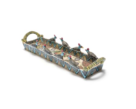 Ardmore Ceramic Studio; Tray with guinea fowl motif