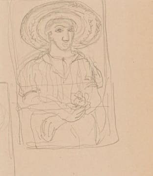 Alexis Preller; Seated Figure with Straw Hat and Flower