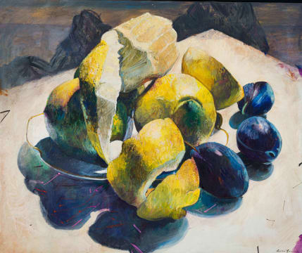 Louis van Heerden; Still Life with Peeled Lemons and Plums