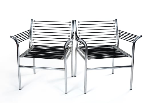 Pair of postmodern corded armchairs