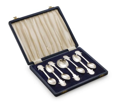 A set of seven George VI silver Voortrekker Monument spoons, Thomas Gilpin, Sheffield, 1949