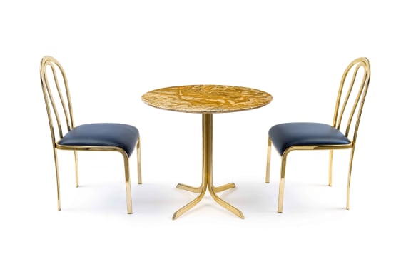 Marble top bistro table and two chairs