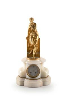 French gilt-metal and onyx figural mantel clock, late 19th century