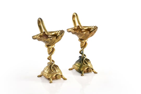 Pair of French gilt-metal zoomorphic bonbon dishes, 19th century