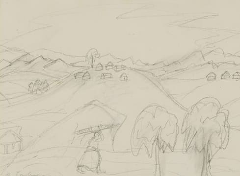 Maggie Laubser; Landscape with Water Carrier, sketch