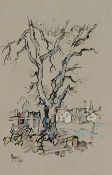 Gregoire Boonzaier; Tree with Houses in the Distance