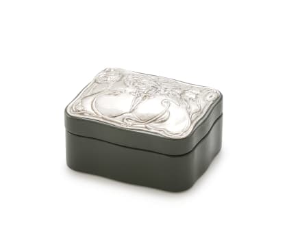 An Elizabeth II silver-mounted Art Nouveau style leather box, John Bull Ltd, London, 1984