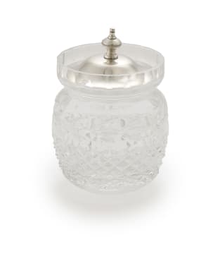 An Elizabeth II silver-covered cut-glass condiment jar, John Turton & Co, Sheffield, 1957