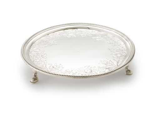 A silver salver, maker's mark worn