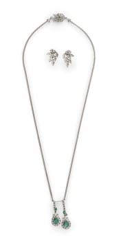Convertible emerald and diamond earring and necklace set