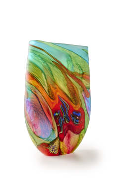 Noel Hart; Glass vase with swirling abstract decoration