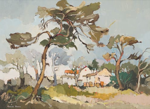 Kobus Louw; Landscape with Trees and a House