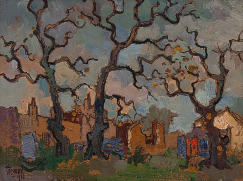 Gregoire Boonzaier; Drie Eikeboome en Murasies, Nuweland, CP (Three Oak Tress and Walls, Newlands, CP)