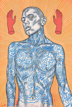 Conrad Botes; Untitled (Tattooed Figure and Red Hands)