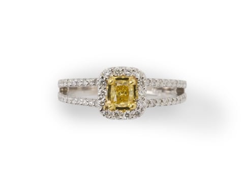 Yellow diamond halo ring
