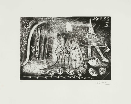 After Pablo Picasso; Au Théâtre: Femme Décapitée par un Bourreau, et Viellard (At the Theatre: Woman Decapitated by an Executioner, and Old Man) (Bloch 1423) (Baer 1451)