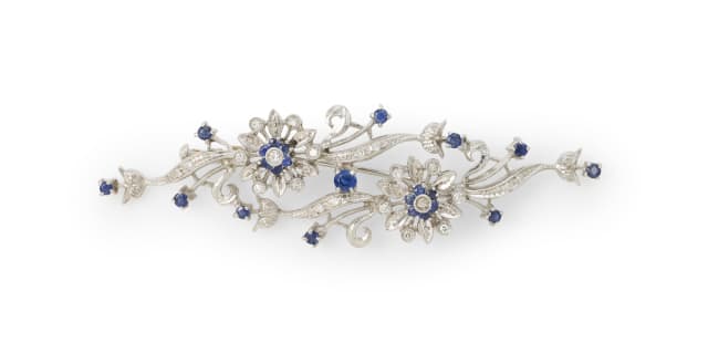 Floral sapphire and diamond brooch