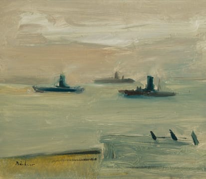 Carl Büchner; Ships in Grey Dawn