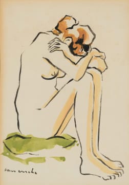 Maurice van Essche; Seated Nude on a Green Cushion
