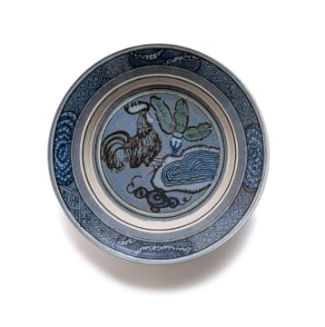 Ian Calder; Bowl decorated with rooster and plant