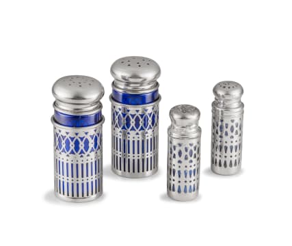 A set of four silver-plated salts and pepper pots, 20th century