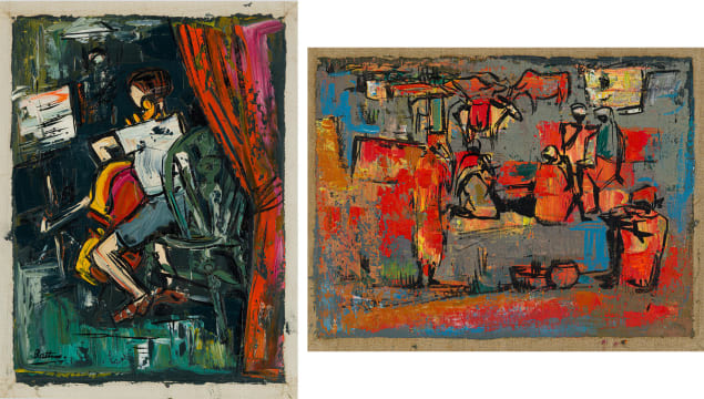 Walter Battiss; Cellist (recto); Group of Figures with Cattle (verso)