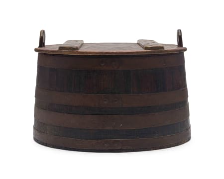 Large Cape teak and metal-bound balie with cover, South Africa, 19th century
