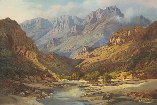 Gabriel de Jongh; Mountain Landscape with River