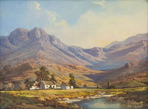 Gabriel de Jongh; Mountain Landscape with Cottages