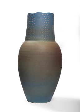 Anton Bosch; Matt stoneware vase with line and leaf motif