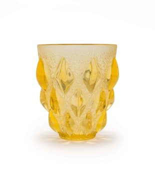 René Lalique; René Lalique 'Rampillon' frosted golden amber glass vase, No. 991, designed 1927