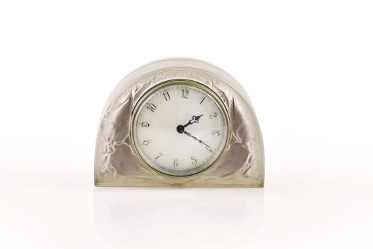 René Lalique; René Lalique 'Moineaux' opalescent and sepia-stained timepiece for ATO, designed 1924