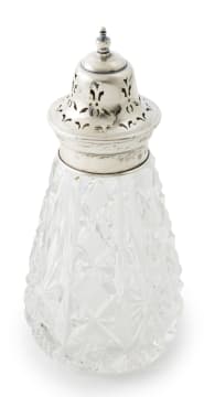 A George V silver and cut-glass sugar shaker, Barker Brothers, Birmingham, 1931
