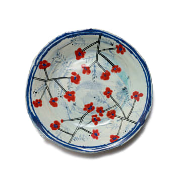 Ruan Hoffmann; Plate decorated with red and blue flowers