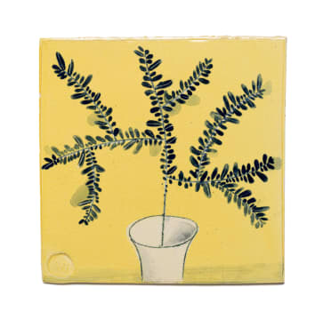 Ruan Hoffmann; Tile in yellow with sprig in vase