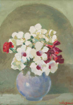 Nerine Desmond; Vase of Carnations and Dipladenias
