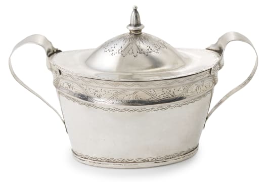 A Cape silver two-handled sugar basin and cover, August Christoffel Schlosser, c.1811-1840