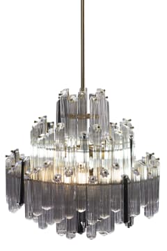 Murano; Glass and brass chandelier in the manner of Venini, Italy