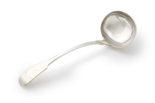 A Cape silver 'Fiddle' pattern soup ladle, Lawrence Holme Twentyman, c.1818-1837
