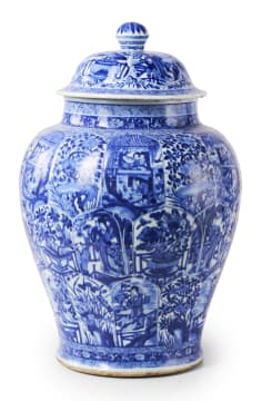 A Chinese blue and white porcelain wine jar and cover, Kangxi period, 1662-1722