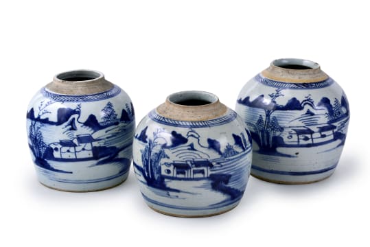 Three Chinese blue and white porcelain ginger jars, early 19th century