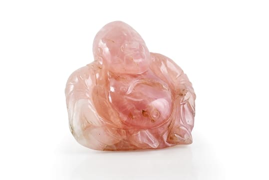 A rose quartz figure, Hotei (god of wealth), 19th or 20th century