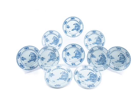 A set of ten Chinese export porcelain plates from the Nanking Cargo, painted with a boatman, c. 1750